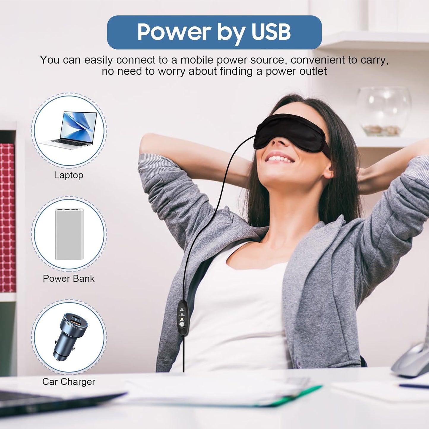Heated Eye Mask Warming Night Massage Mask Electric USB Heated Hot Pads for Blepharitis Dry Stress Puffy Eyes