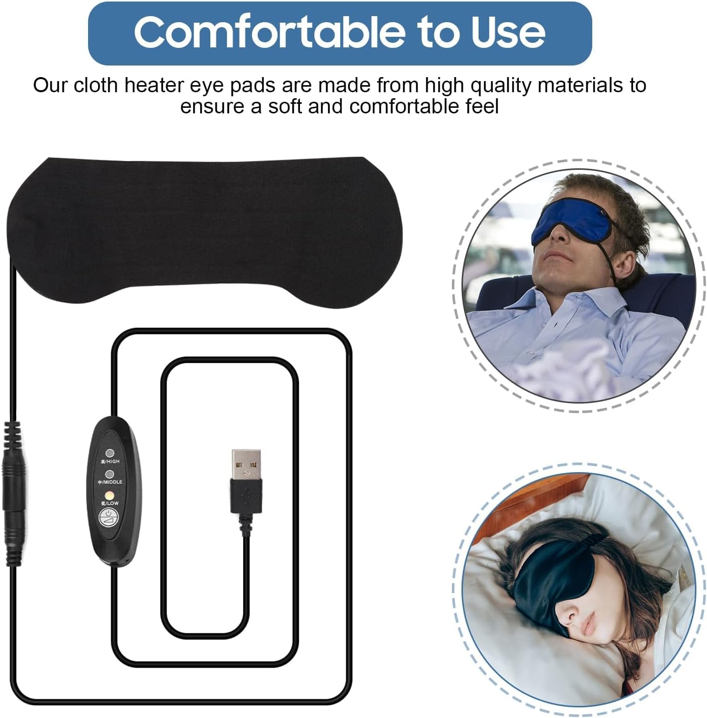 Heated Eye Mask Warming Night Massage Mask Electric USB Heated Hot Pads for Blepharitis Dry Stress Puffy Eyes