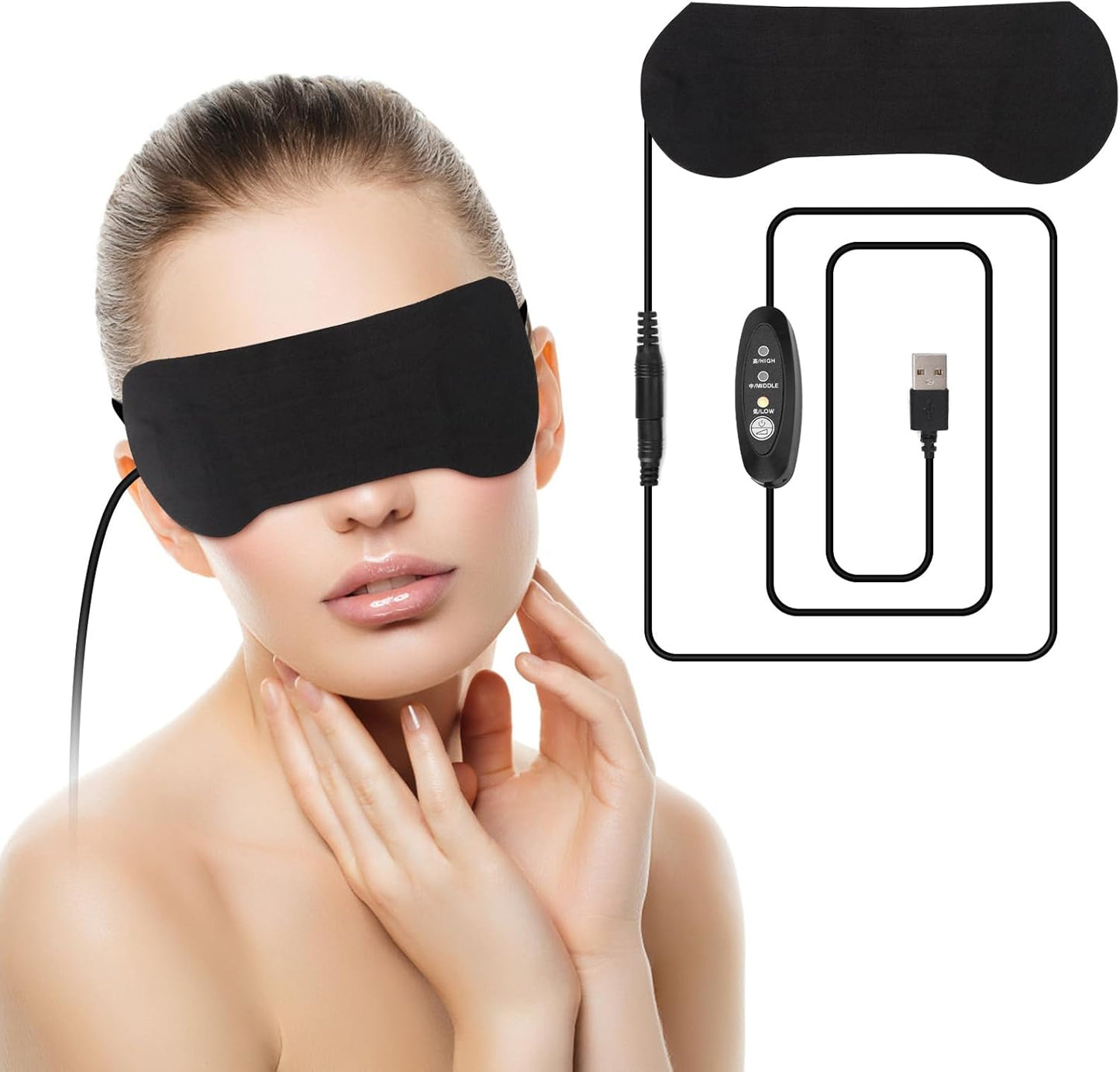 Heated Eye Mask Warming Night Massage Mask Electric USB Heated Hot Pads for Blepharitis Dry Stress Puffy Eyes