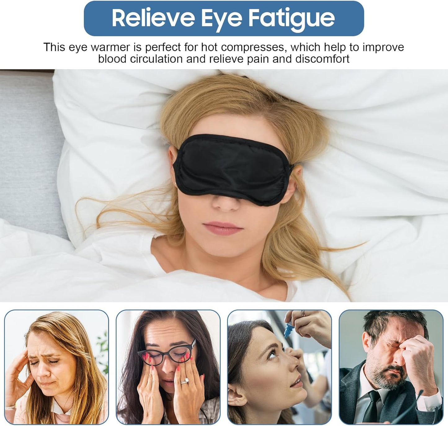 Heated Eye Mask Warming Night Massage Mask Electric USB Heated Hot Pads for Blepharitis Dry Stress Puffy Eyes